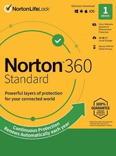 Norton 360 - Standard + 10 GB Cloud Storage PC, Android, Mac, iOS 1 jaar NortonLifeLock Sleutel UNITED STATES