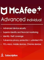 McAfee+ - Advanced PC, Android, IOS 1 jaar McAfee Sleutel GLOBAL