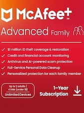 McAfee+ - Advanced PC, Android, IOS 1 jaar McAfee Sleutel GLOBAL