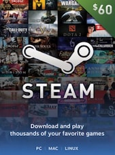 Steam Gift Card 60 USD Steam Chiave Solo per valuta USD (Dollaro americano)