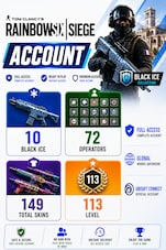 Tom Clancy's Rainbow Six Siege Account 10 Black Ice + 72 Operators + 149 Total Skins + 113 Level PC Ubisoft Connect Konto GLOBALNY
