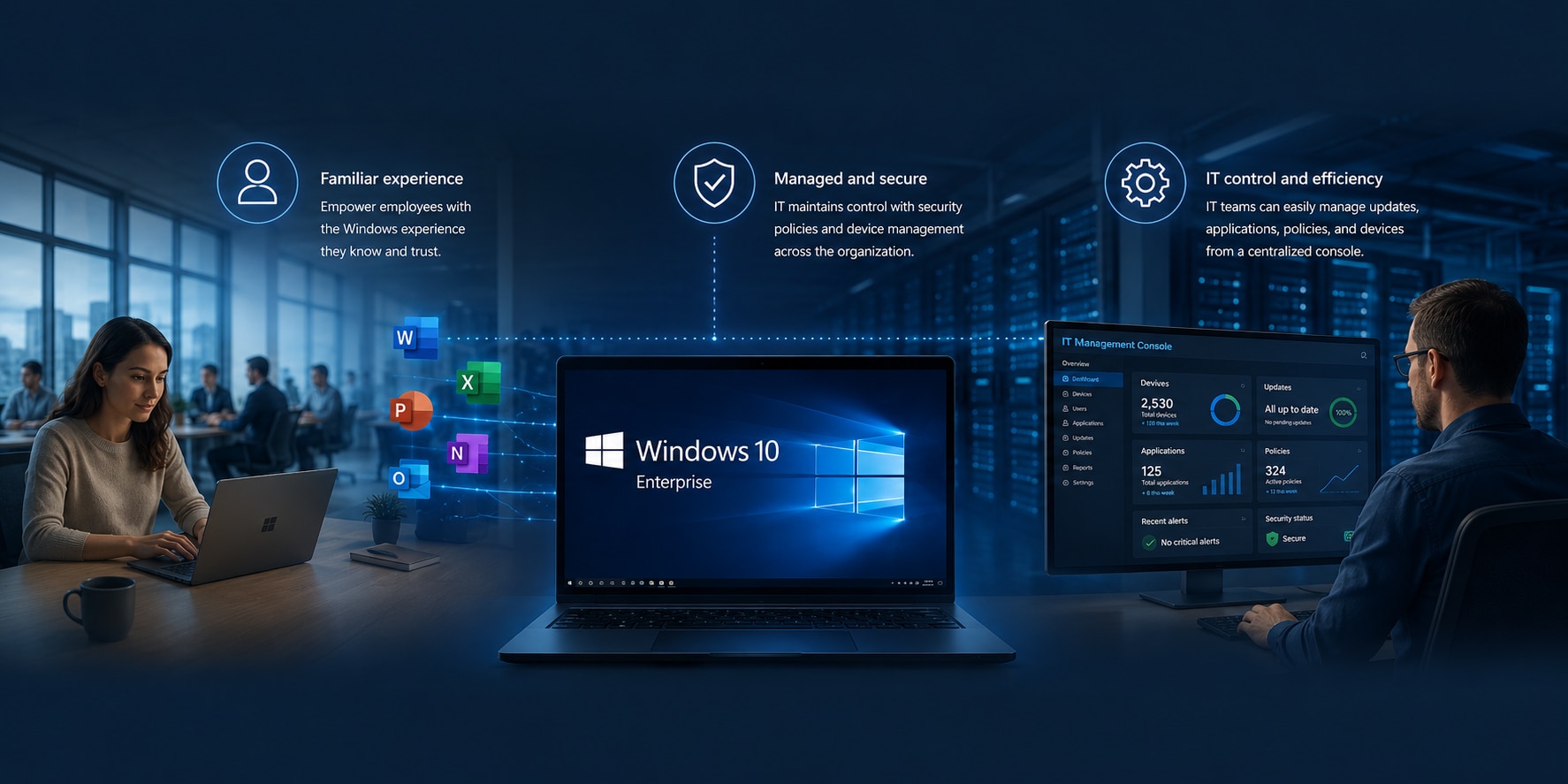 Windows 10 Enterprise with IT management console and security features