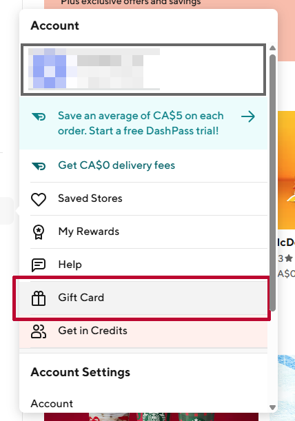 Doordash gift card