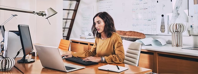 Business user working on a laptop