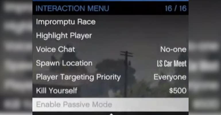 Enable Passive Mode - Interaction Menu GTA 5
