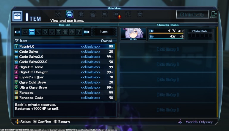 Death end re;Quest Healing Item Set