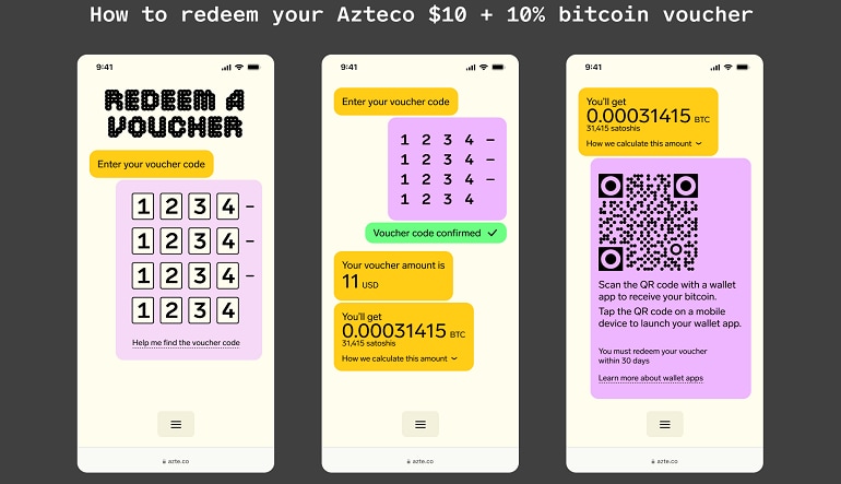 USD 10 Azteco bitcoin voucher